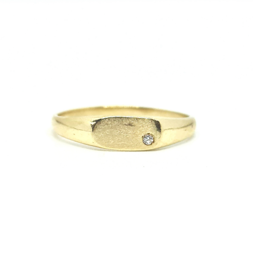 Anillo Niño Oro Amarillo Placa con Zirconia 14k