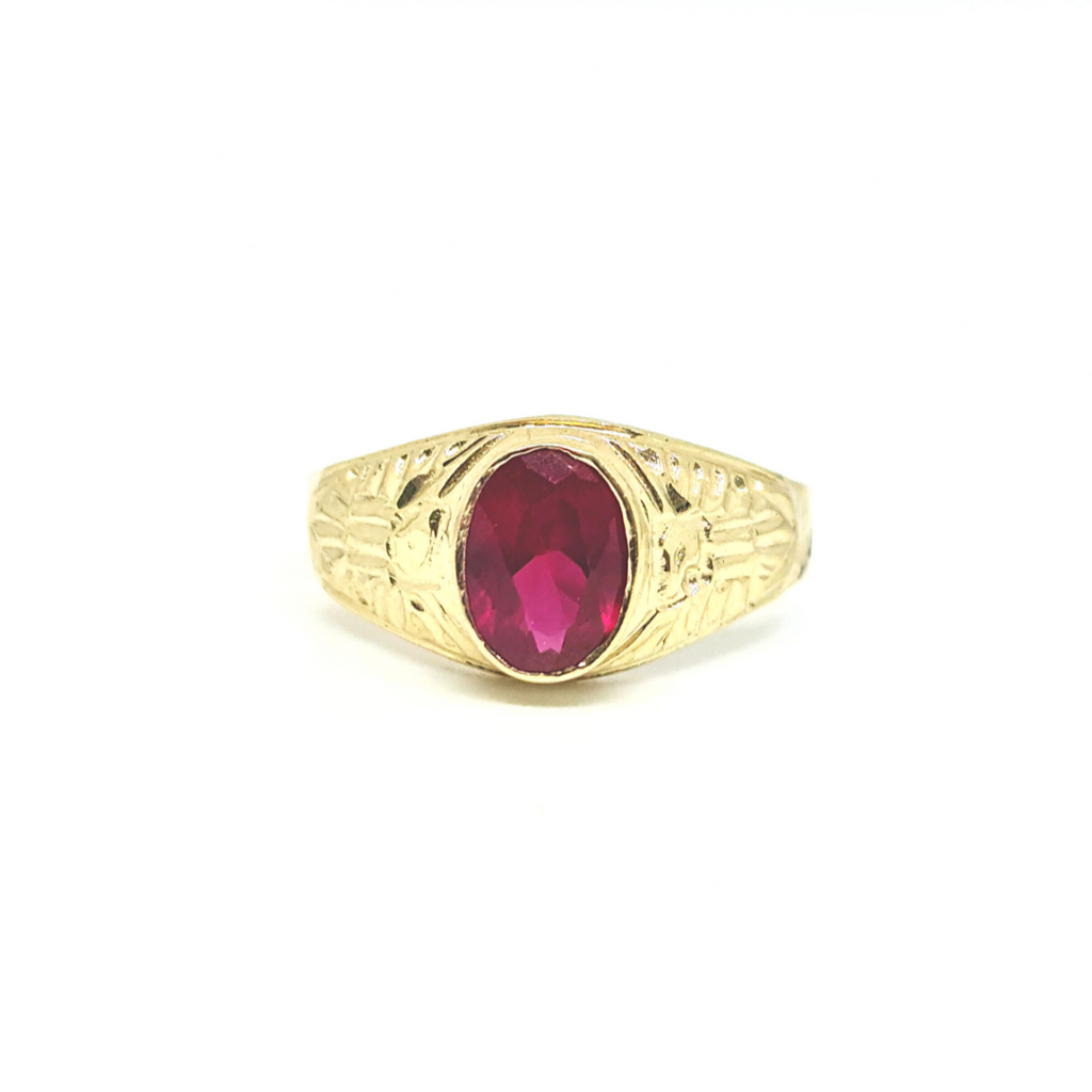 Anillo Nino Oro Amarillo con Piedra Roja 14k