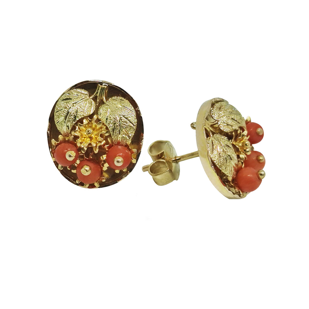Arete Oro Amarillo Flores de Coral 14k