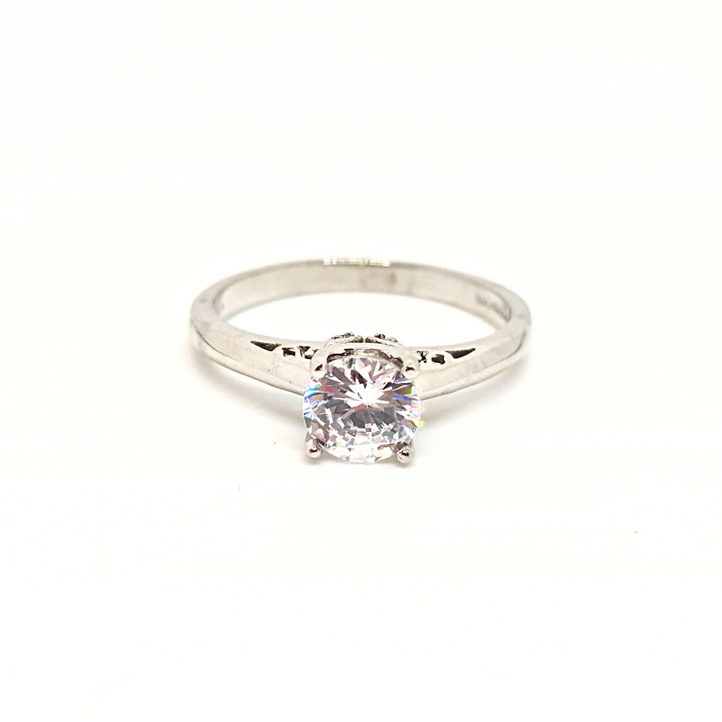 Anillo Compromiso Oro Blanco Liso con Zirconia 14k