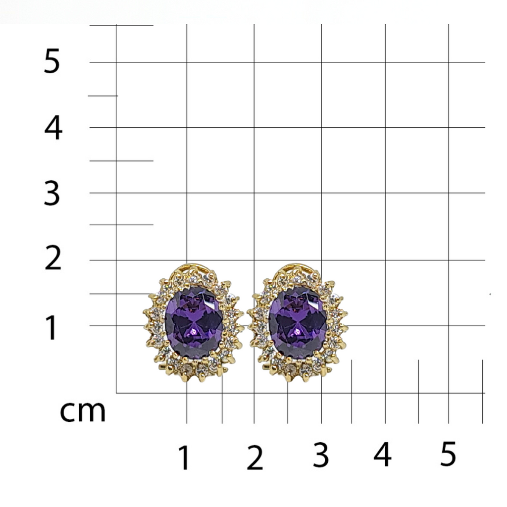 Arete Oro Amarillo en Ovalo con Piedra Amatista 14k