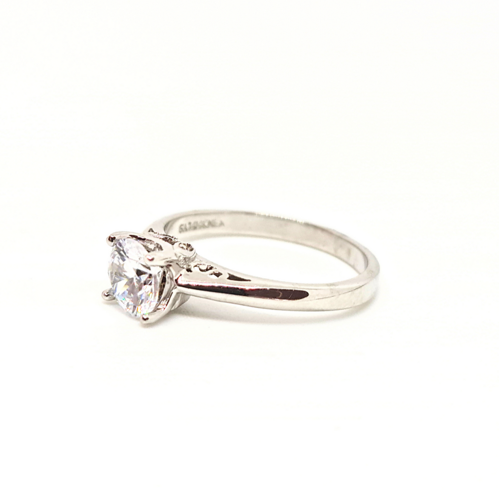 Anillo Compromiso Oro Blanco Liso con Zirconia 14k