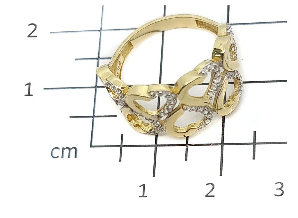 Anillo Dama Oro Amarillo Corazones con Zirconias 14k