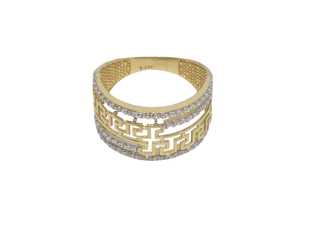 Anillo Dama Oro Amarillo Calado con Grecas 14k