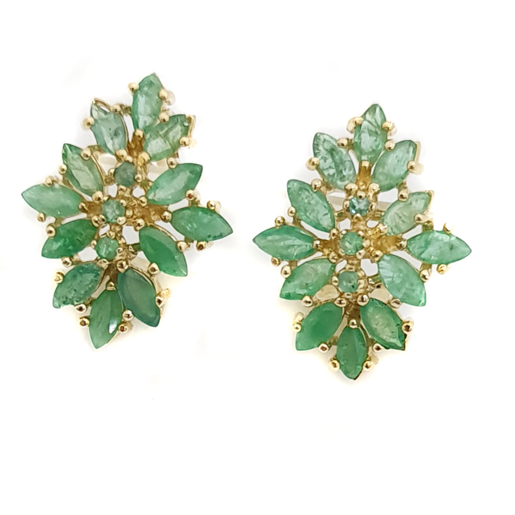Aretes Racimo con Piedra Natural Esmeralda 14k