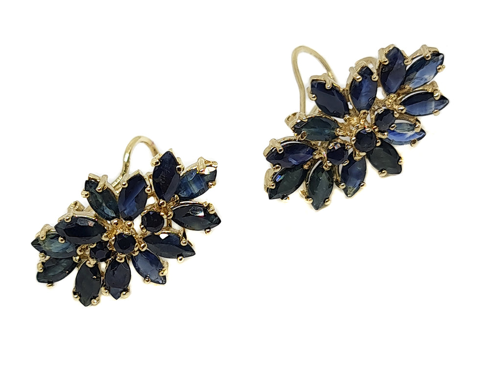 Aretes Racimo con Piedra Natural Zafiro 14k