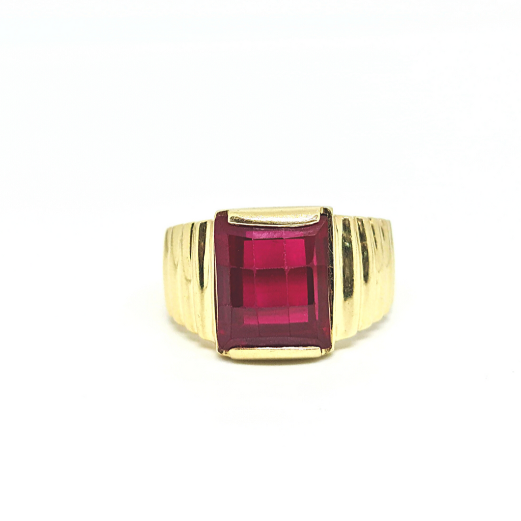 Anillo Caballero Oro Amarillo con Piedra Roja 14k